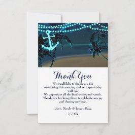 Invitación Gracias por la boda en la playa de noche con ancla