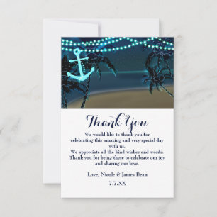 Invitación Gracias por la boda en la playa de noche con ancla