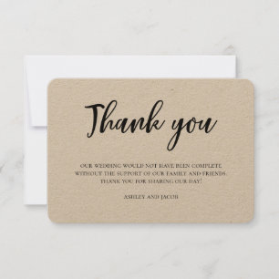 Invitación Gracias por la boda rústica. Nota moderna de campo