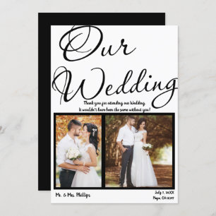 Invitación Gracias por nuestra foto de color blanco negro Bod