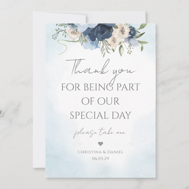 Invitación Gracias por ser parte de nuestro día azul floral (Anverso)