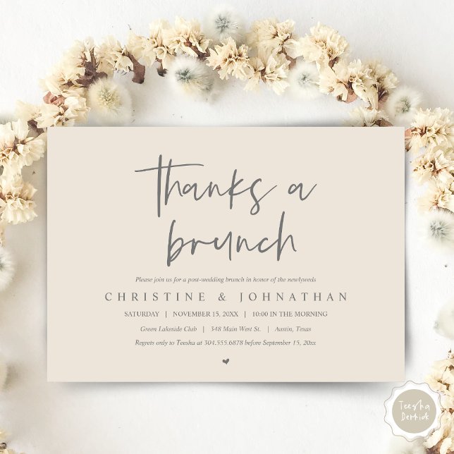 Invitación Gracias por un brunch, invitati de la celebración  (Thanks A Brunch, Wedding Elopement Invitation Card, PDF, Modern Wedding Party, Grey and Cream)