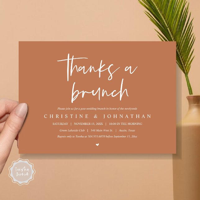 Invitación Gracias por un brunch, invitati de la celebración  (Thanks A Brunch, Wedding Elopement Invitation Card, PDF, Modern Wedding Party, Copper Rust Brown)