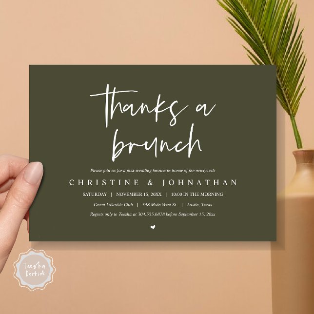 Invitación Gracias por un brunch, invitati de la celebración  (Thanks A Brunch, Wedding Elopement Invitation Card, PDF, Modern Wedding Party, Olive Green)