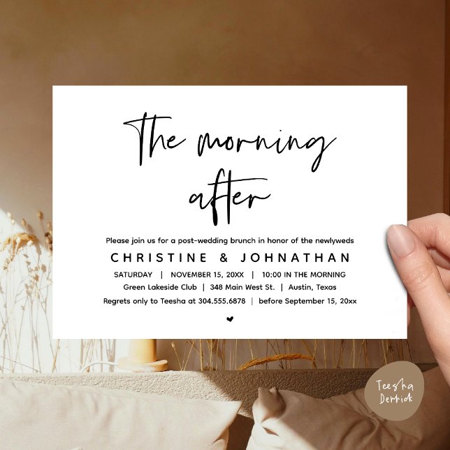 Invitación Gracias por un brunch, invitati de la celebración  (Thanks a brunch, The Morning After, post wedding celebration invitation card, PDF, White Black)