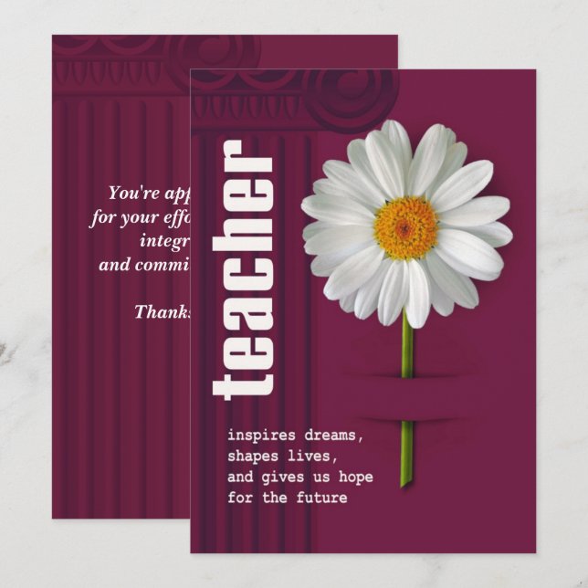 Invitación Gracias, Profesor. Daisy Design Personalizado Card (Anverso / Reverso)