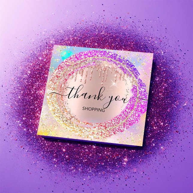 Invitación Gracias Purpurina de compras Holograma Rosa (Thank You Shopping Glitter Pink Holograph Invitation)