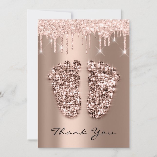 Invitación Gracias Purpurina de pies de Baby Shower Rosa Drip (Reverso)