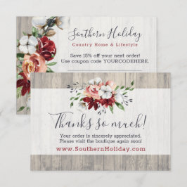 Invitación Gracias Rustic Wood Southern Country Cotton Card
