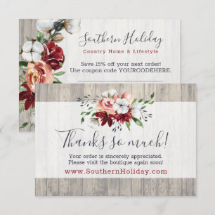 Invitación Gracias Rustic Wood Southern Country Cotton Card