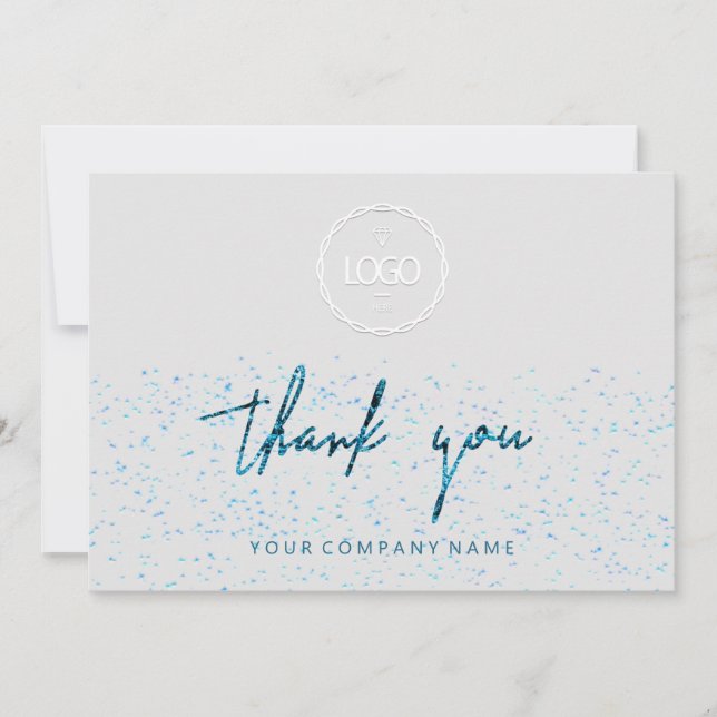 Invitación Gracias Script Business Insert Logo Blue Gray (Anverso)