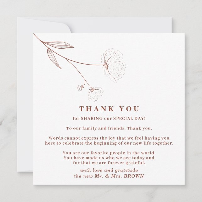 Invitación Gracias sencillo indie terracota boho algodón (Anverso)