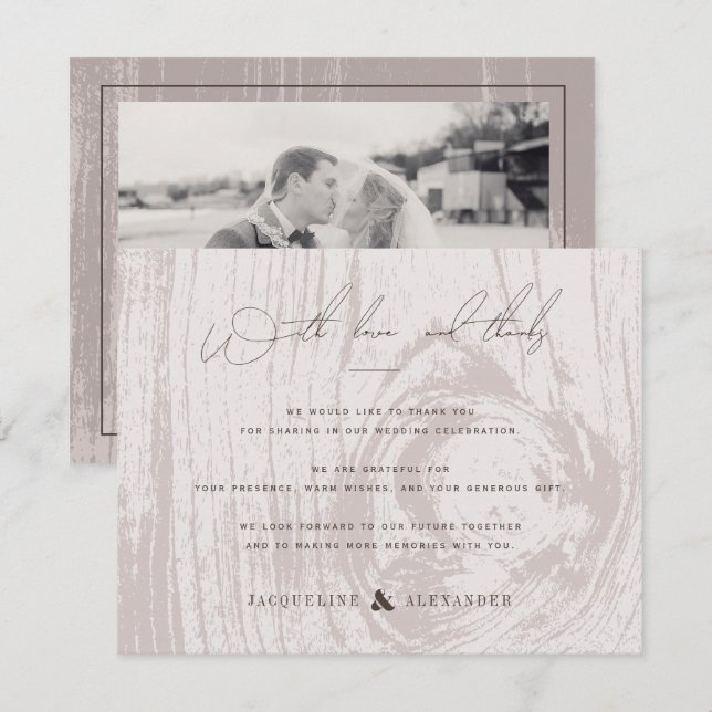 Invitación Gracias Tan Rústico Grano de Madera Otoño Boda (Anverso / Reverso)