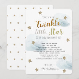 Invitación Gracias Twinkle Little Star Baby Shower Blue