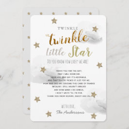 Invitación Gracias Twinkle Little Star Baby Shower Gray