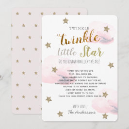 Invitación Gracias Twinkle Little Star Baby Shower Pink