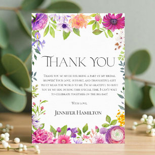 Invitación Gracias Watercolor Floral Bridal Shower