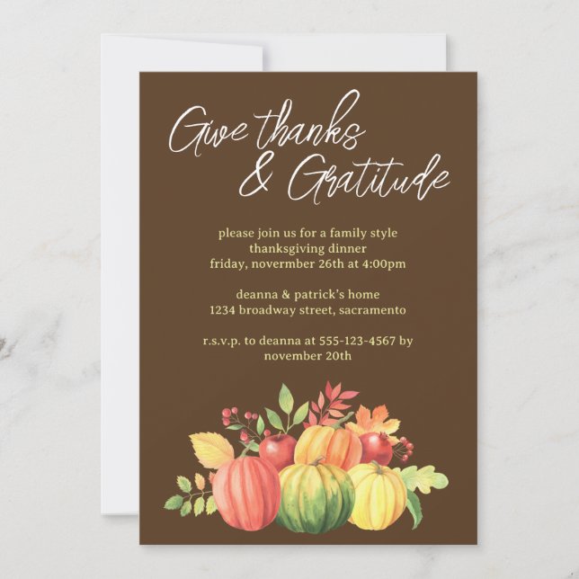 Invitación Gracias y gratitud Calabazas de acción de gracias (Anverso)