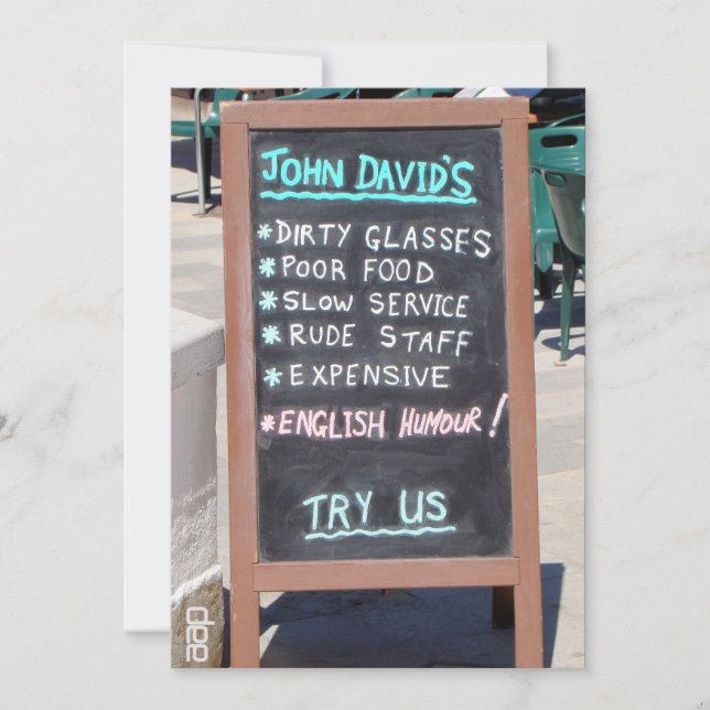 Invitación Graciosa comida pobre, cena o almuerzo (Anverso)