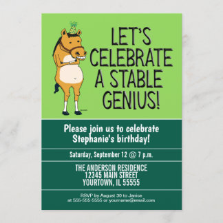 Invitación Graciosa fiesta de cumpleaños del caballo Genius