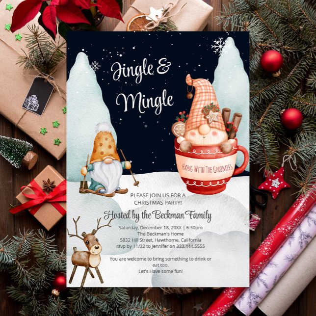 Invitación Graciosa fiesta de feriado de Navidades de inviern (Funny Winter Snow Gnomes Christmas Holiday Party Invitation)
