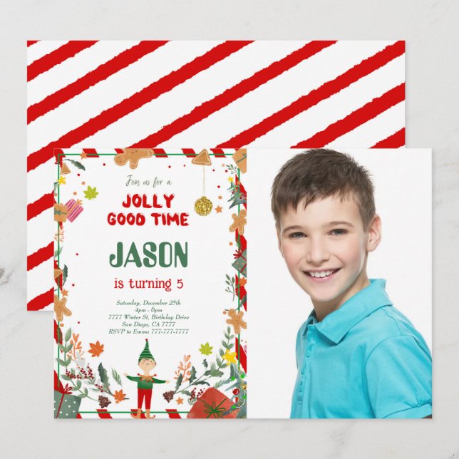 Invitación Graciosa foto del partido de cumpleaños Green & Re (Anverso / Reverso)