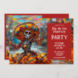 Invitación 💀 Graciosa La Calavera con vestido naranja