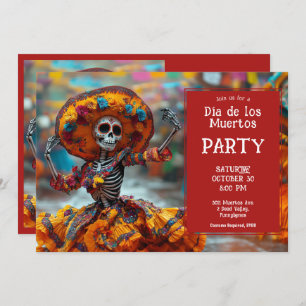 Invitación 💀 Graciosa La Calavera con vestido naranja