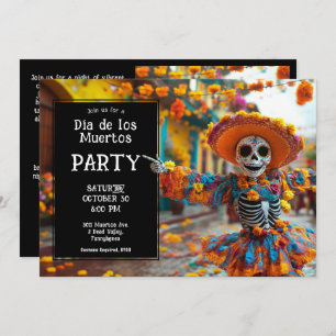 Invitación 💀 Graciosa La Calavera en gorra con flores
