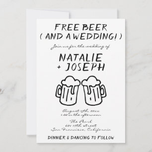 Invitación Graciosa Mano De Esgrima Dibujada Boda De Cervezas