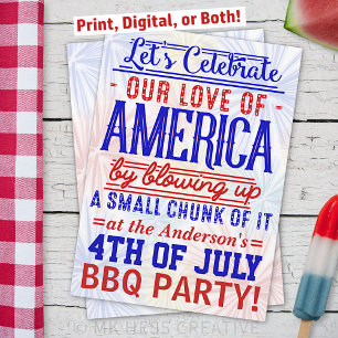 Invitación Gracioso 4 de julio de fuegos artificiales BBQ   F