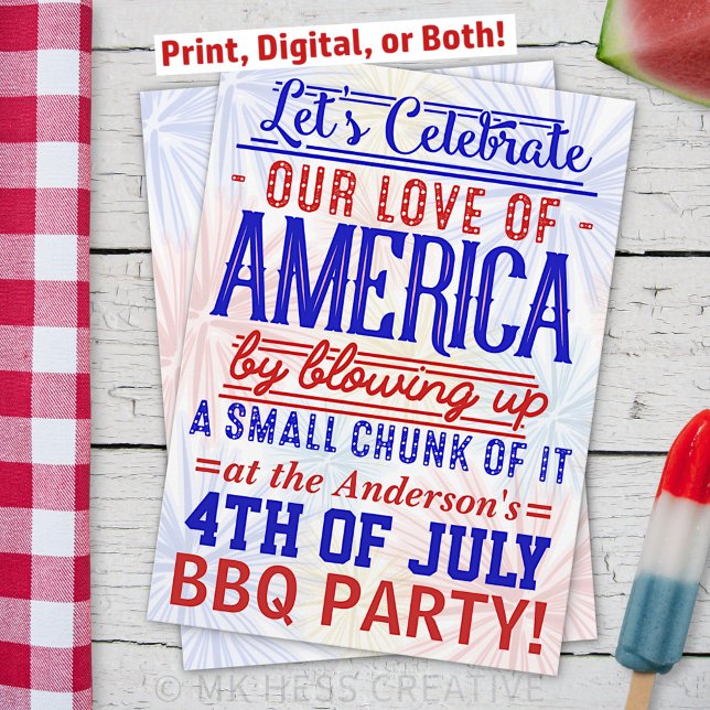 Invitación Gracioso 4 de julio de fuegos artificiales BBQ | F (Subido por el creador)