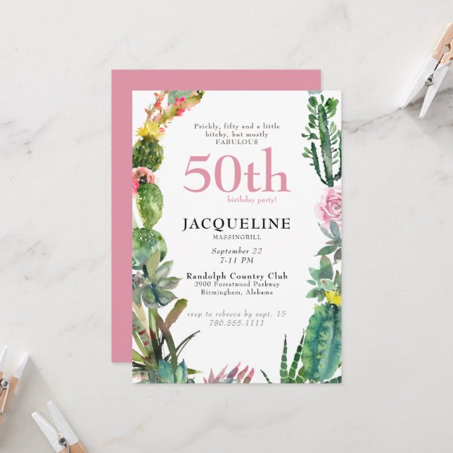 Invitación Gracioso 50.º Cactus Rápidamente, Bitchy Y Fabulos (Anverso/Reverso In Situ)