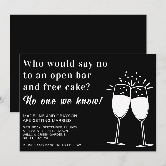 Invitación Gracioso Bar Abierto Boda Gratuito de Pastel Casua (Anverso / Reverso)