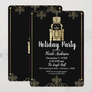 Invitación Gracioso Cascanueces Elegante Dorado Negro Fiesta