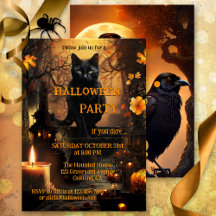 Gracioso Cat y Raven Halloween Party
