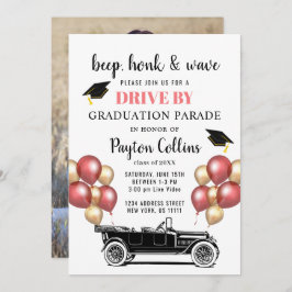 Invitación Gracioso coche retro conducido por la fiesta de gr