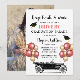 Invitación Gracioso coche retro conducido por la fiesta de gr