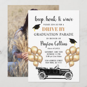 Invitación Gracioso coche retro conducido por la fiesta de gr