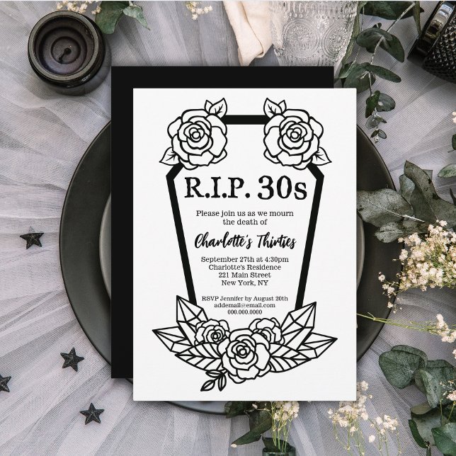 Invitación Gracioso cumpleaños 40 - QEPD 30 Muerte de Jóvenes (Funny 40th Birthday – RIP 30s Death Of Youth Invitation
)