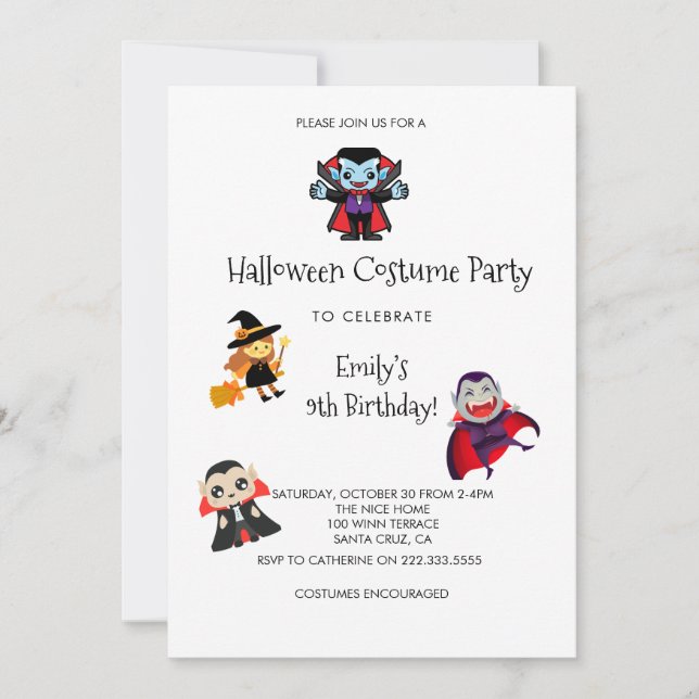 Invitación Gracioso disfraz de Halloween niños Fiesta de cump (Anverso)