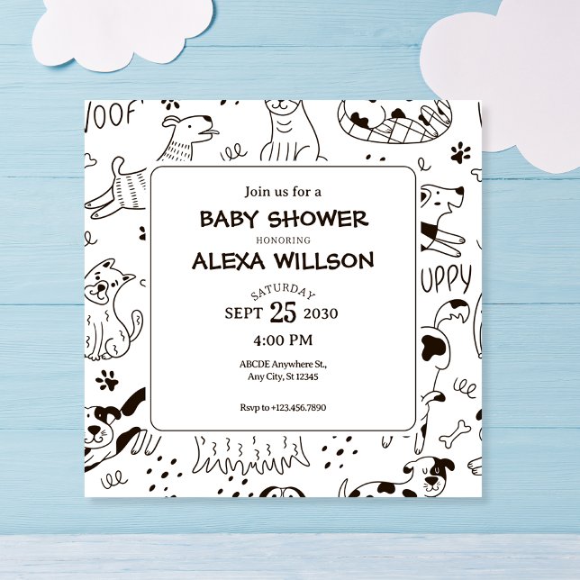 Invitación Gracioso Dogs patrón doodle ducha bebé (Subido por el creador)