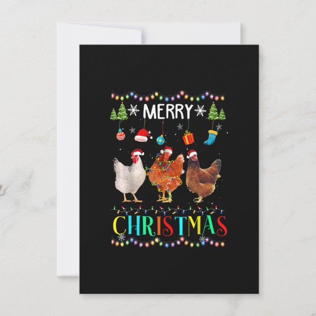 Invitación Gracioso Feliz Navidad Chicken Shirt Santa Hat Lig (Anverso)