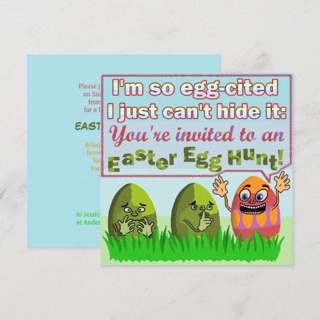 Invitación Gracioso Fiesta de Caza de Huevo de Pascua para Ni (Anverso / Reverso)