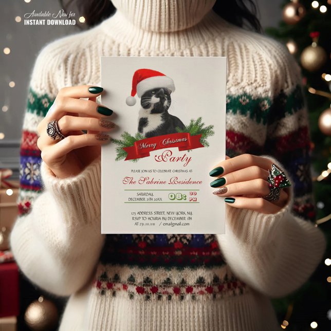 Invitación Gracioso Fiesta de Navidades Gorras de Gatos Amigo (Subido por el creador)