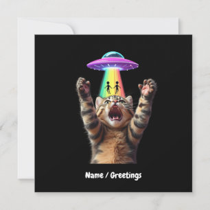 Invitación Gracioso gato Selfie Alien OVNI Personalizable div