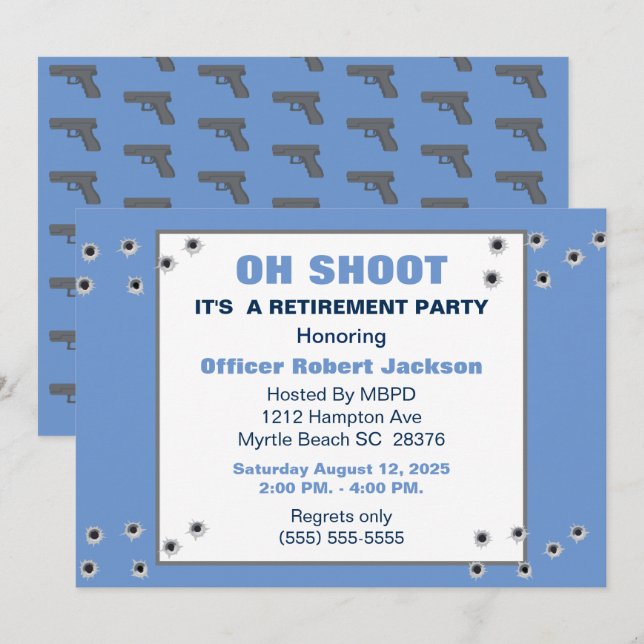 Invitación Gracioso Oh Disparo A La Jubilación Policial/Invit (Anverso / Reverso)