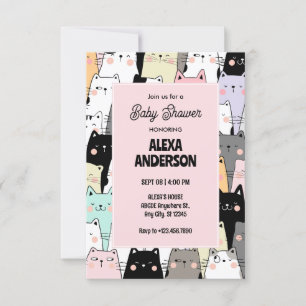 Invitación Gracioso patrón de gato ducha de bebé