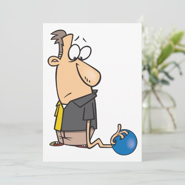 Invitación Gracioso personaje de Bowler triste con boliche (Anverso de pie)