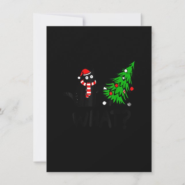 Invitación Gracioso Regalo de Gato Negro Que Presiona El Árbo (Anverso)